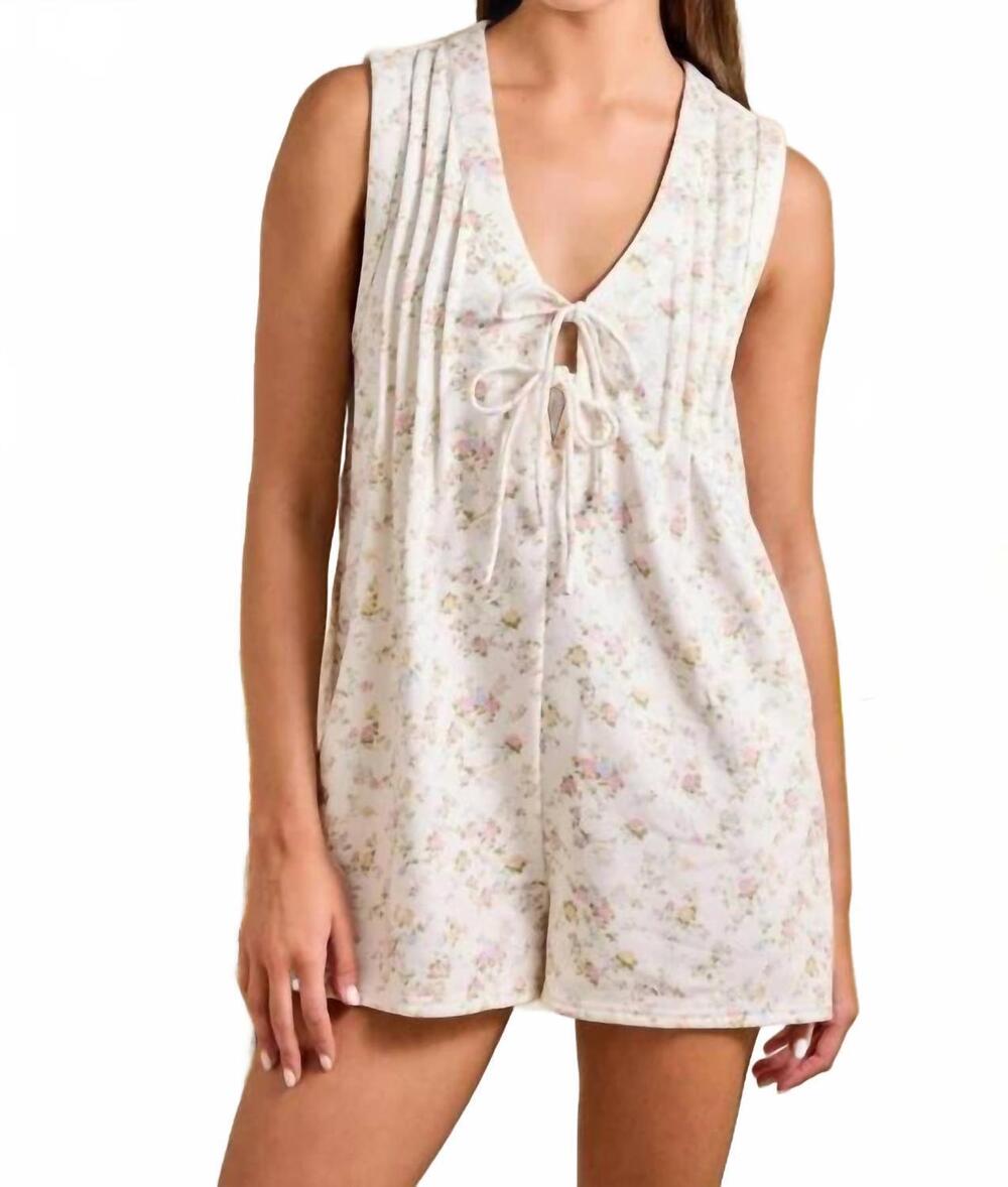 NEW MAIN STRIP floral tie front sleeveless romper in ivory